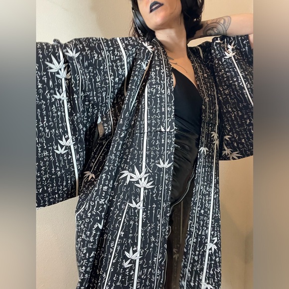 The matrix cyber code kanji Japanese kimono true vintage bamboo shoots Y2K cyber - Picture 2 of 8